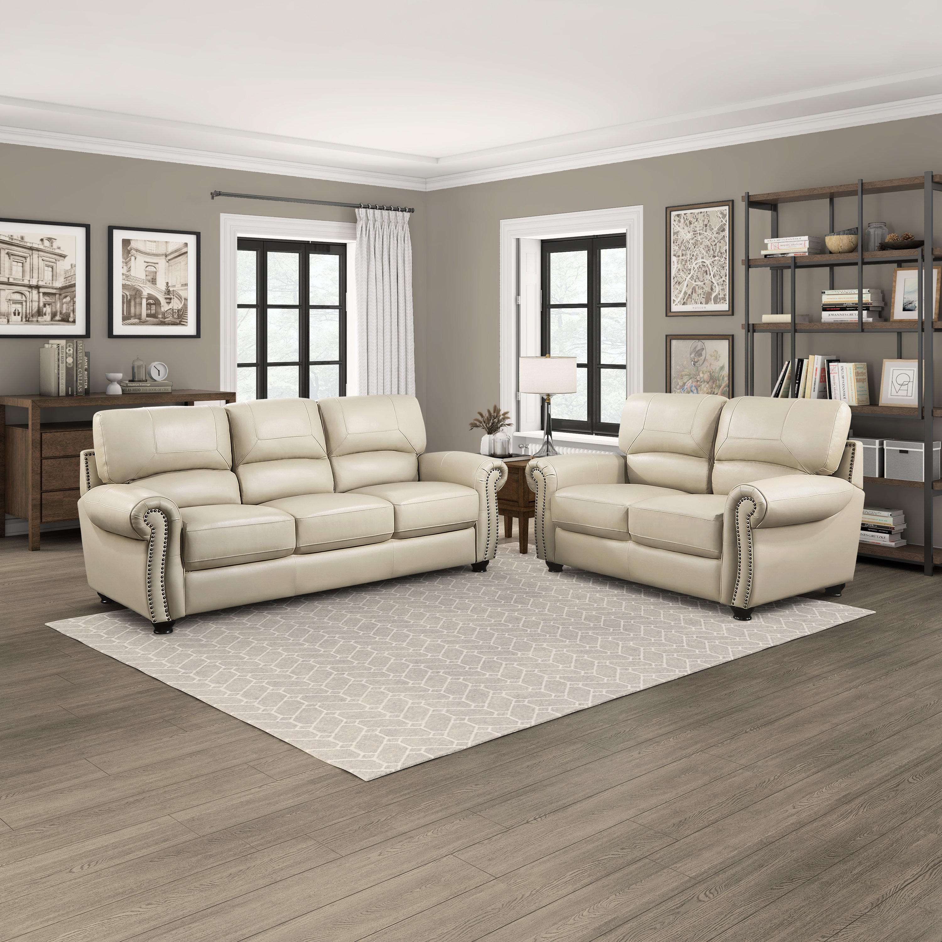 Neoga 2 Piece Genuine Top Grain Leather Roll Arm Living Room Set Darby Home Co Body Fabric Cream Leather Match